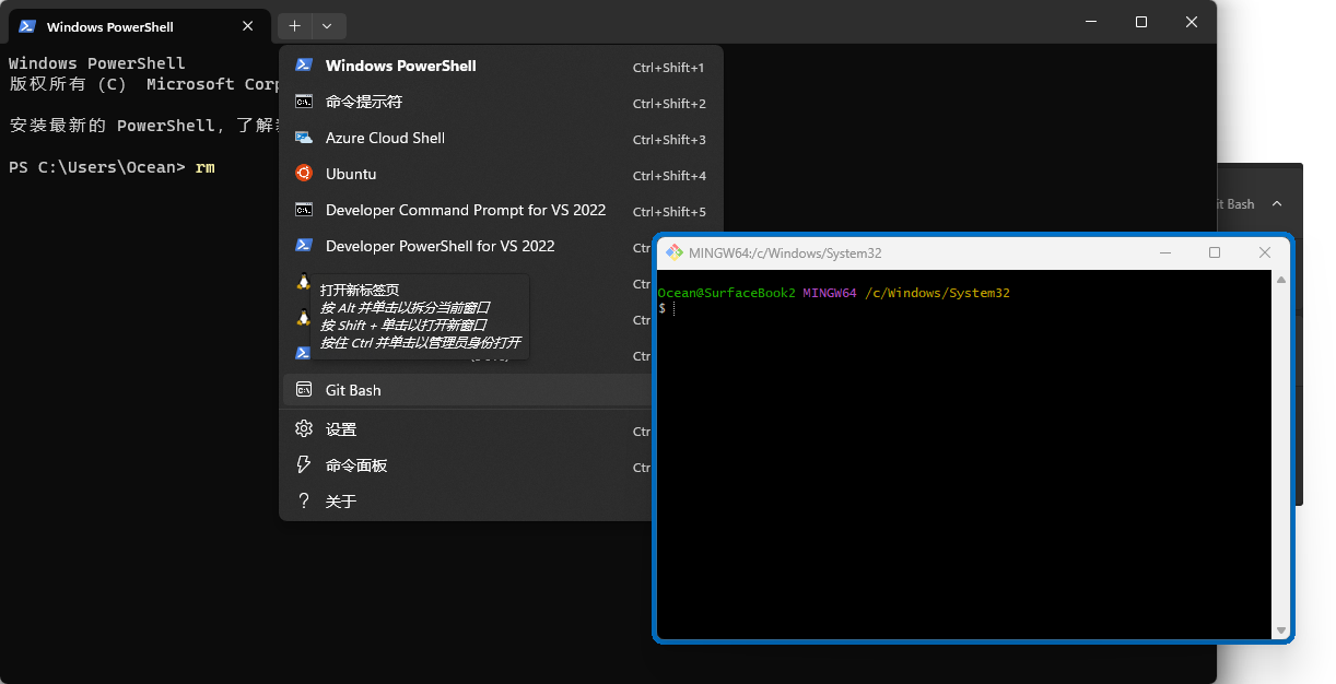 直接弹出 Git Bash 自己的窗口，而不是在 Terminal 里面打开